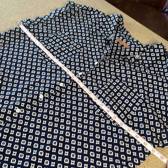 JACHS Girlfriend Cap Sleeve Button Down Short Sleeve Printed Blouse navy & cream - Picture 12 of 13